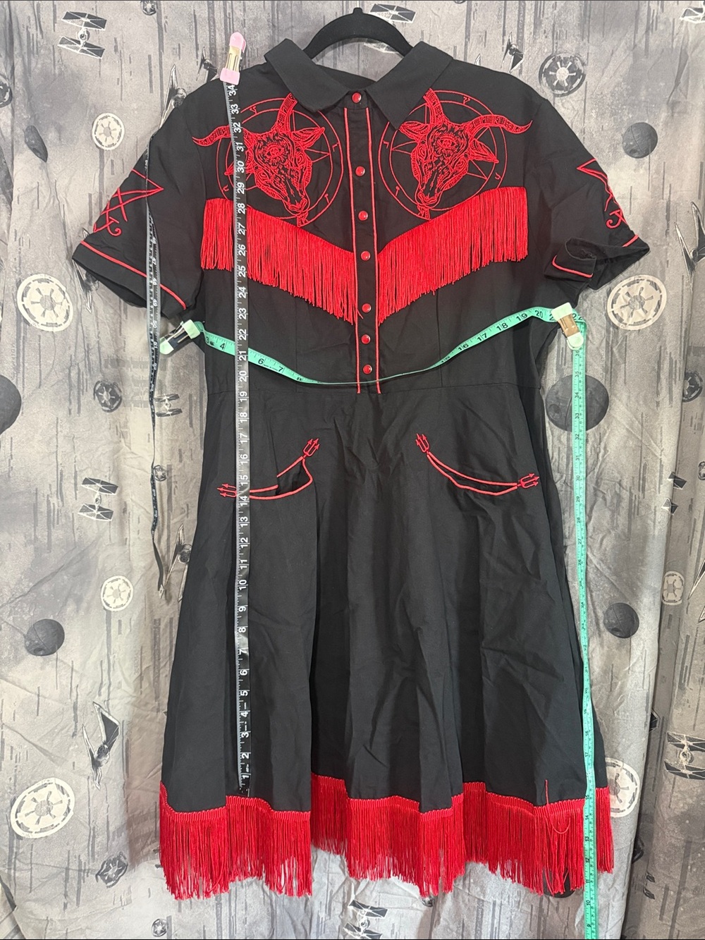 NWT WESTERN EVIL YALLTERNATIVE BAPHOMET EMBROIDERED TASSLE DRESS SZ 3X - Picture 6 of 11